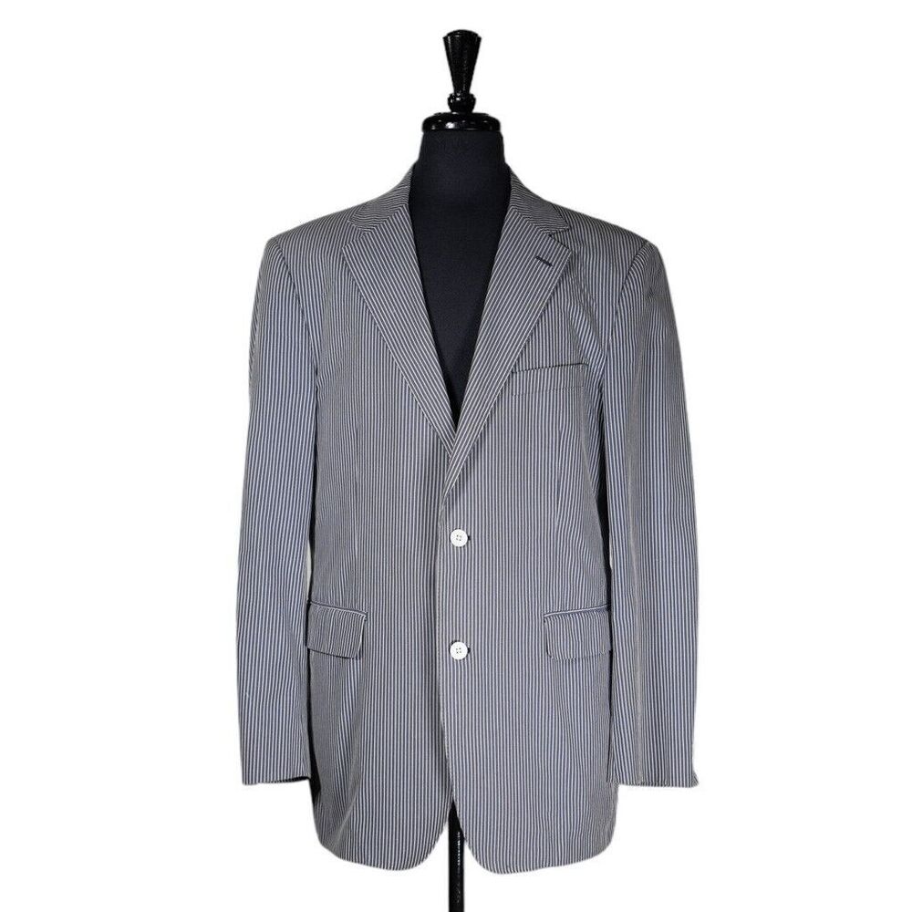 Ibiza Zignone Mens Blazer Blue Striped Italian Cotton Jacket Sport Coat 44L